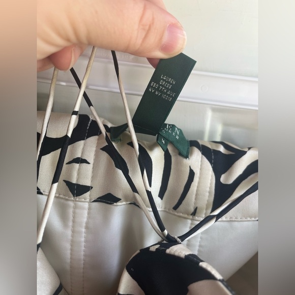 Ralph Lauren Gold and Black Tropical Print 100% Silk Strapless Satin Dress Sz 14 - Picture 7 of 10